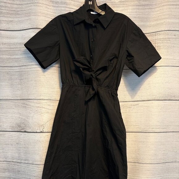 Thakoon Black Poplin Tie-Front Midi Shirt Dress - Picture 1 of 4